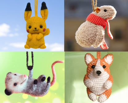 Cute Car Mirror Hanging Accessories for Women, Teens, Rear View Mirror Cat Car Decor Bat, Bee Anime Car Accessories Pokemon, Crochet Kawaii