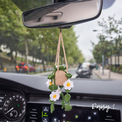 Personalized Crochet Daisy Car Hanging: Plant Lover Gift