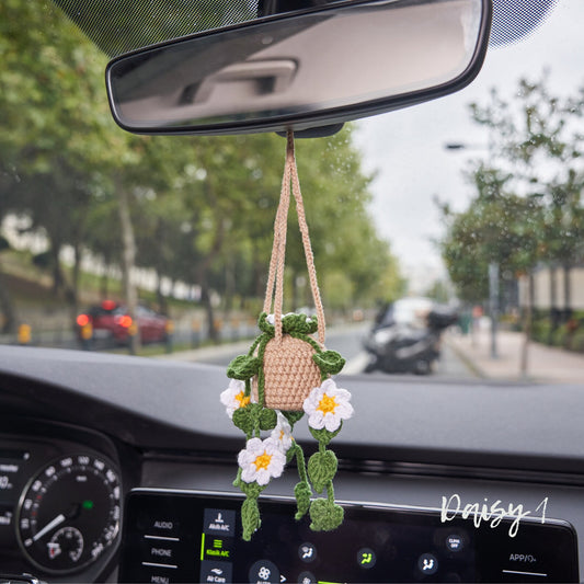 Personalized Crochet Daisy Car Hanging: Plant Lover Gift