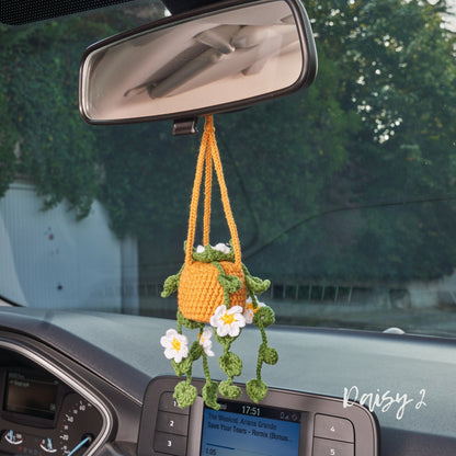 Personalized Crochet Daisy Car Hanging: Plant Lover Gift