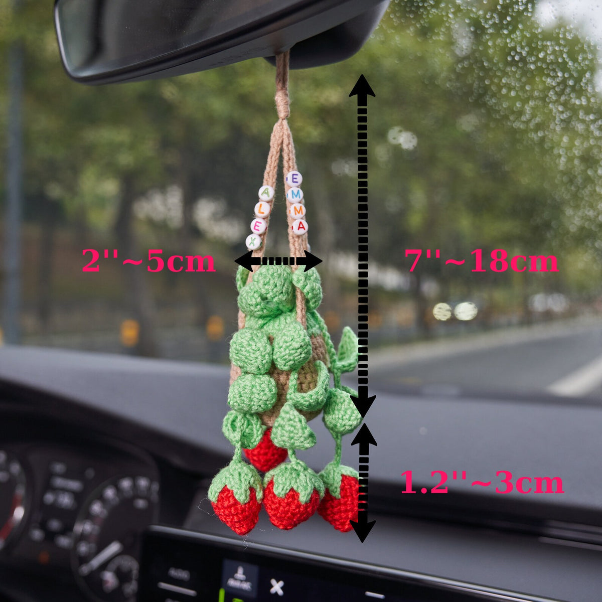 Crochet Strawberry Car Accessory: Custom Plant Hanger
