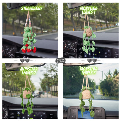 Crochet Strawberry Car Accessory: Custom Plant Hanger