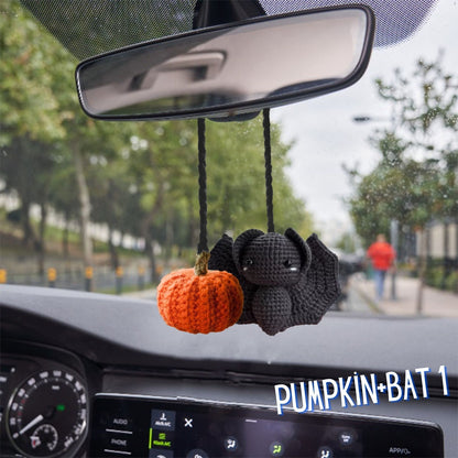 Crochet Bat Car Charm: Halloween Rearview Mirror Decoration