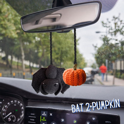 Crochet Bat Car Charm: Halloween Rearview Mirror Decoration