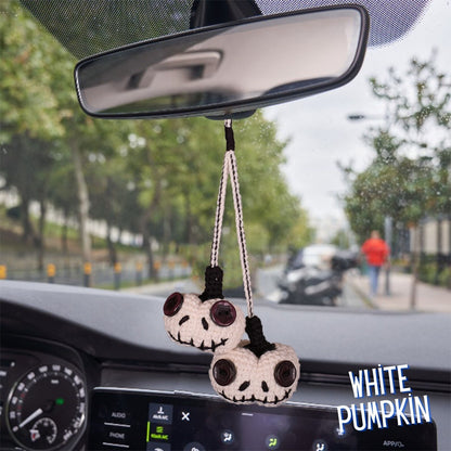 Crochet Halloween Pumpkin Car Accessory: Rearview Mirror Ornament