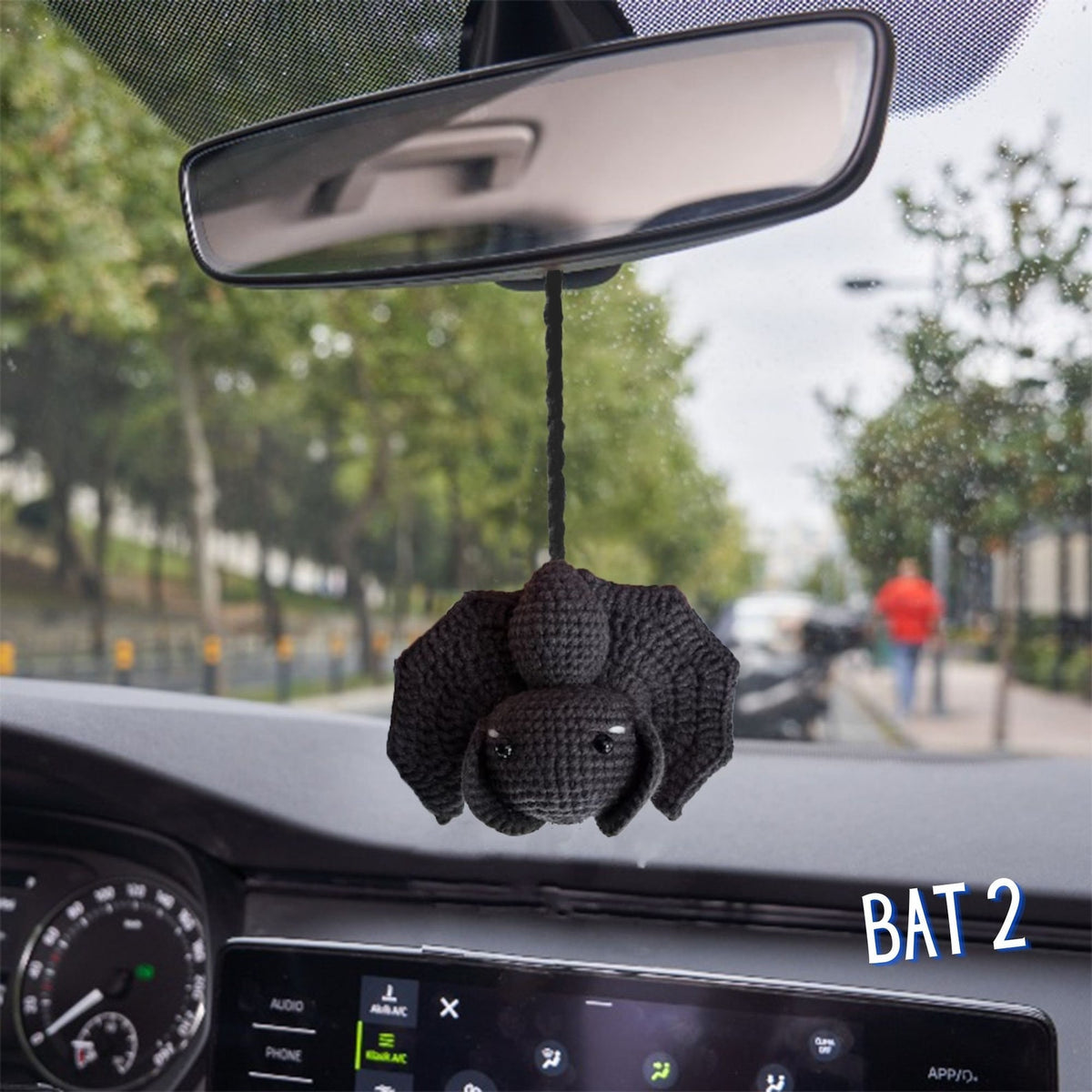 Crochet Bat Car Charm: Halloween Rearview Mirror Decoration