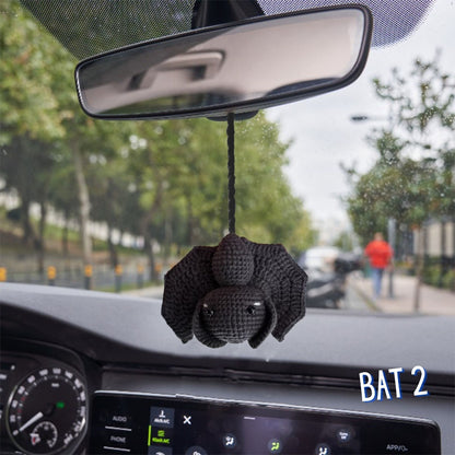 Crochet Bat Car Charm: Halloween Rearview Mirror Decoration