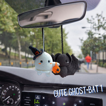Crochet Bat Car Charm: Halloween Rearview Mirror Decoration