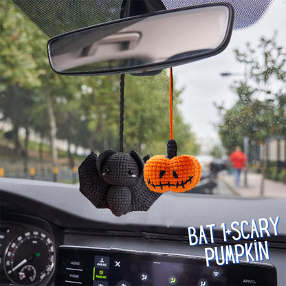 Crochet Bat Car Charm: Halloween Rearview Mirror Decoration