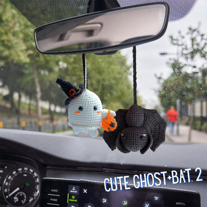 Crochet Bat Car Charm: Halloween Rearview Mirror Decoration