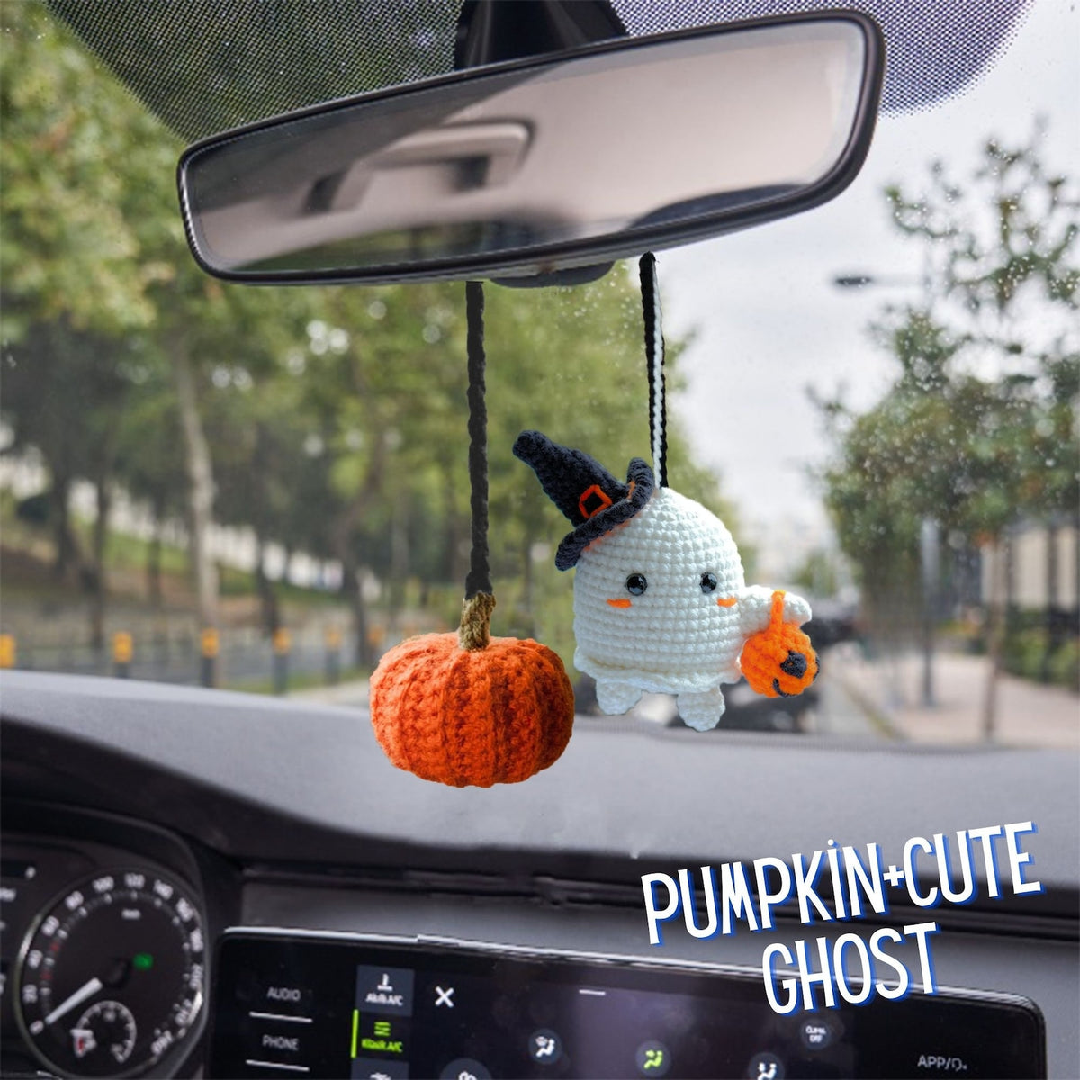Crochet Pumpkin Car Mirror Hanger: Halloween Car Charm