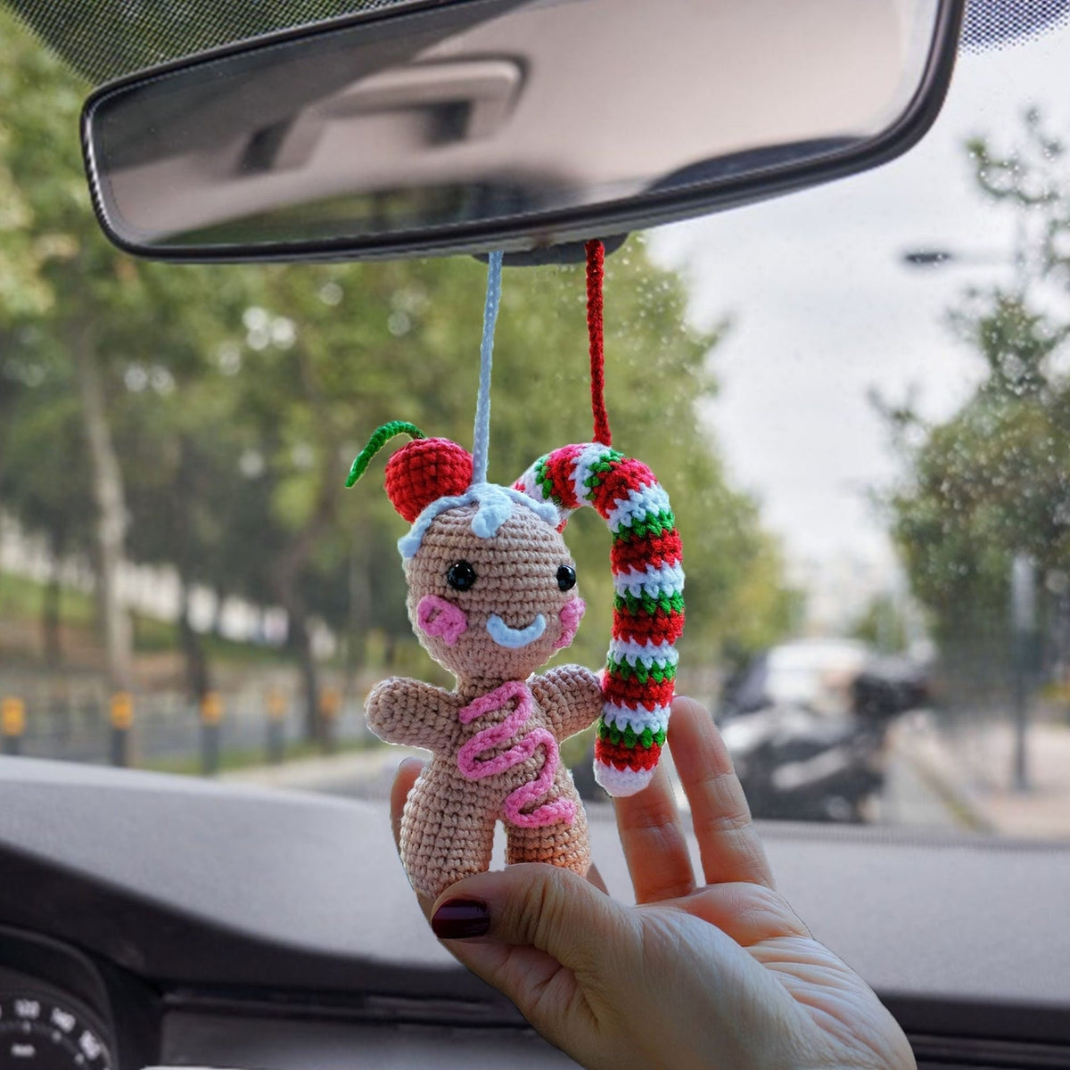 Crochet Christmas Car Ornament: Handmade Gnome & Candy Cane