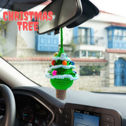 Crochet Gingerbread Man Car Charm: Christmas Rearview Mirror Decoration