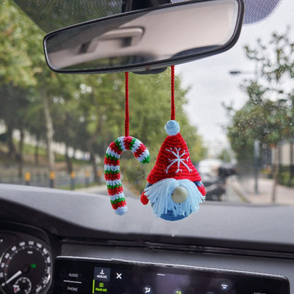 Crochet Christmas Gnome Car Accessory: Gingerbread Rearview Mirror Ornament