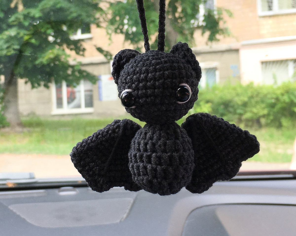 Crochet Bat Car Decor Dashboard Bobblehead, Goth Car Interior