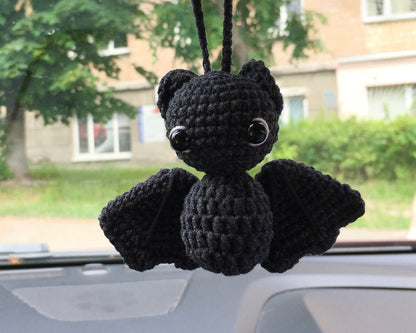 Crochet Bat Car Decor Dashboard Bobblehead, Goth Car Interior