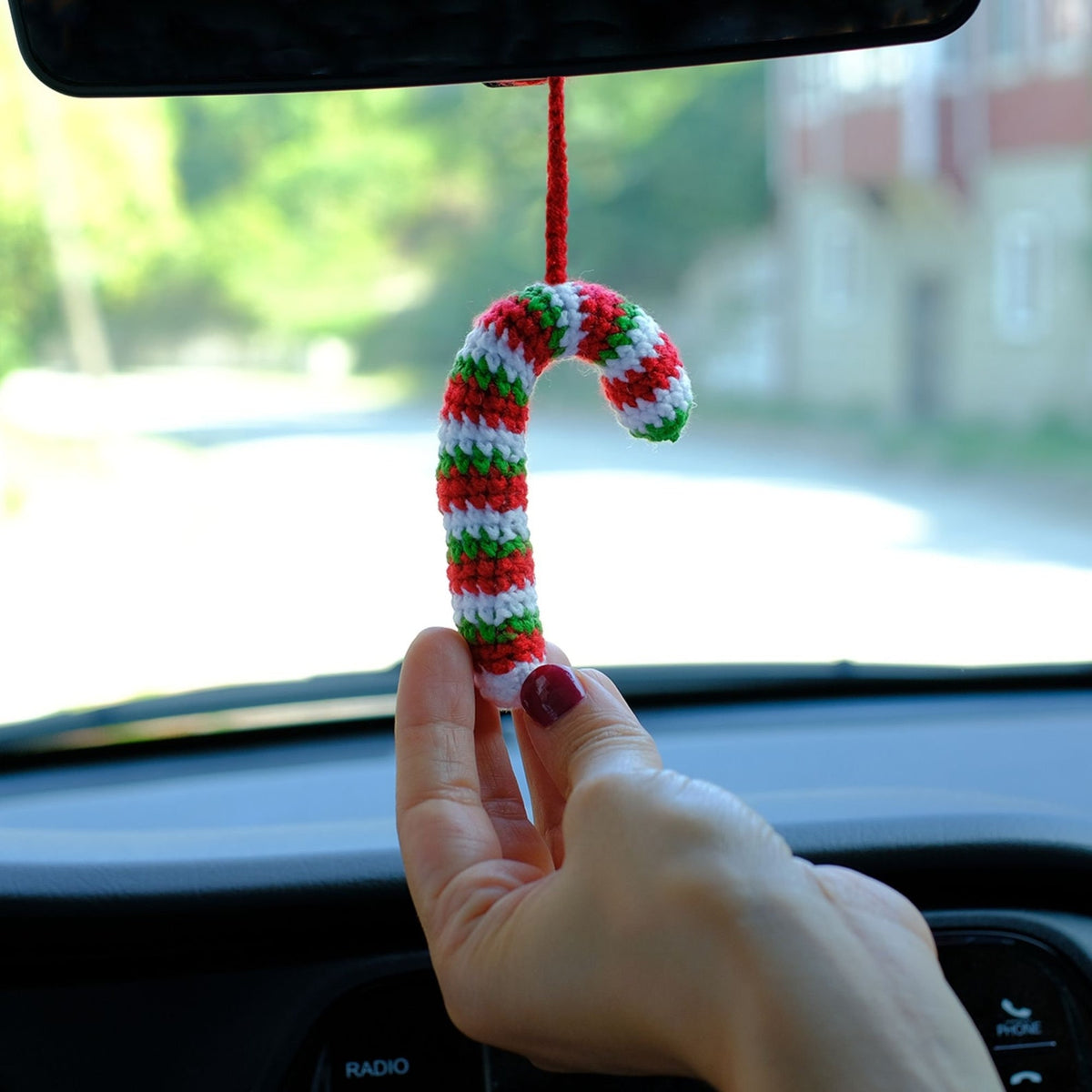 Crochet Gingerbread Ornament: Handmade Candy Cane Car Accessory