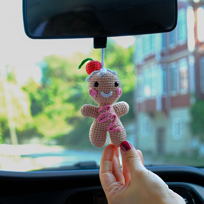 Crochet Gingerbread Ornament: Handmade Candy Cane Car Accessory