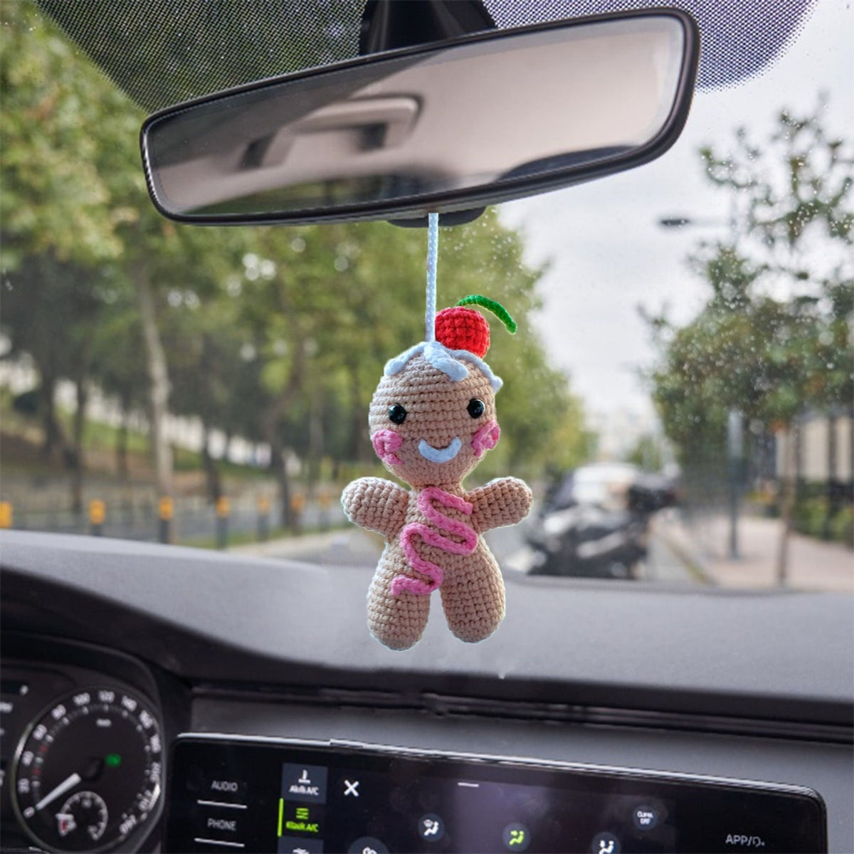 Crochet Gingerbread Ornament: Handmade Candy Cane Car Accessory