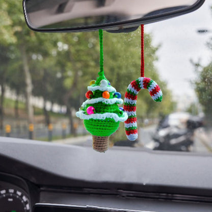 Crochet Gingerbread Man Car Charm: Christmas Rearview Mirror Decoration