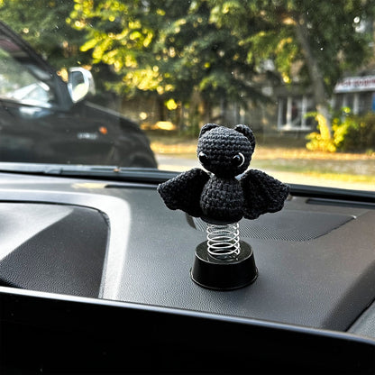 Crochet Bat Car Decor Dashboard Bobblehead, Goth Car Interior