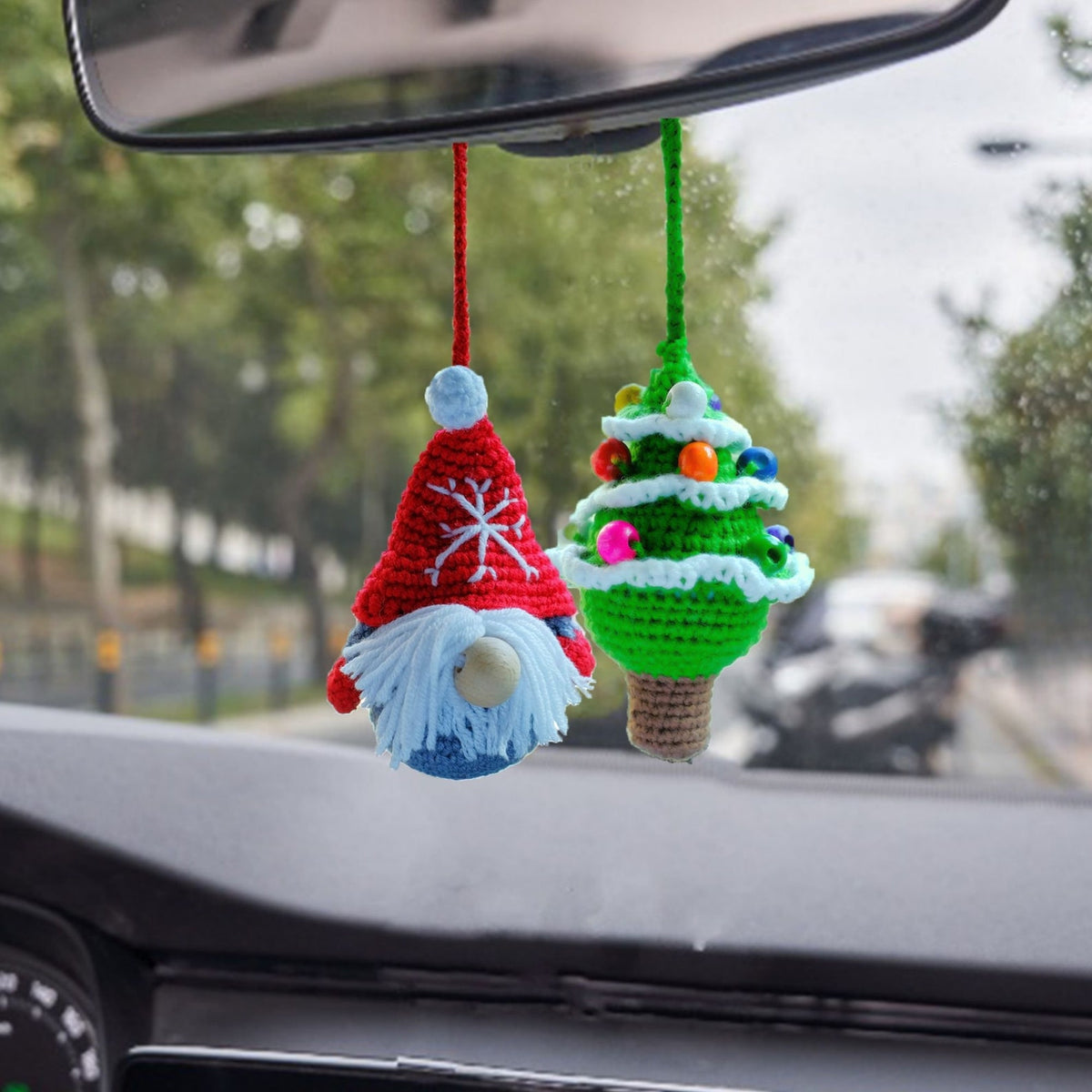 Crochet Christmas Gnome Car Accessory: Gingerbread Rearview Mirror Ornament