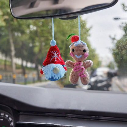 Crochet Gingerbread Ornament: Handmade Candy Cane Car Accessory