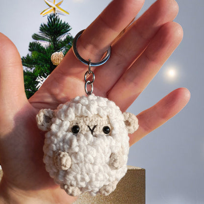 Cute Plush Keychain Sheep Keyring, Pom Pom Sheep Toy Plush, Lamb Easter Figurine Sheep Ornament, Chubby Sheep Desk Accessory, Sheep Keychain