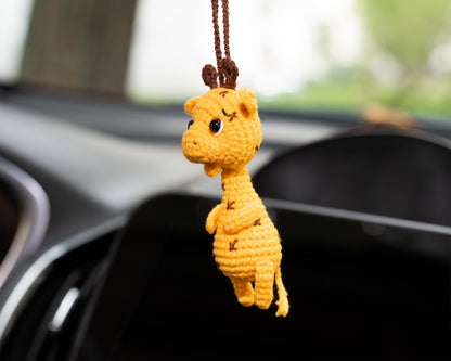 Crochet Giraffe Car Accessory, Handmade Rear View Mirror Charm