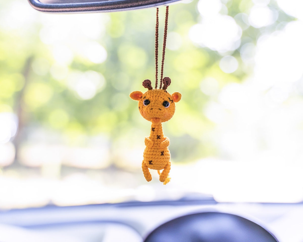Crochet Giraffe Car Accessory, Handmade Rear View Mirror Charm