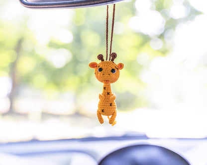 Crochet Giraffe Car Accessory, Handmade Rear View Mirror Charm
