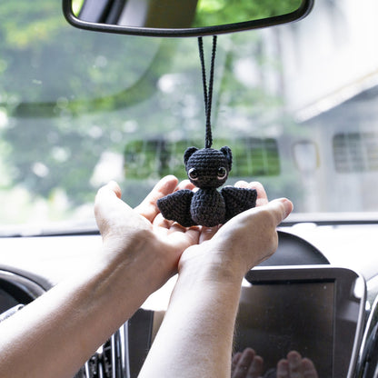 Goth Car Accessory Bat Plush Rear View Mirror Accessory for Women, Men, Teens, Cool Car Mirror Hanging Bat Car Decor, Crochet Car Charm