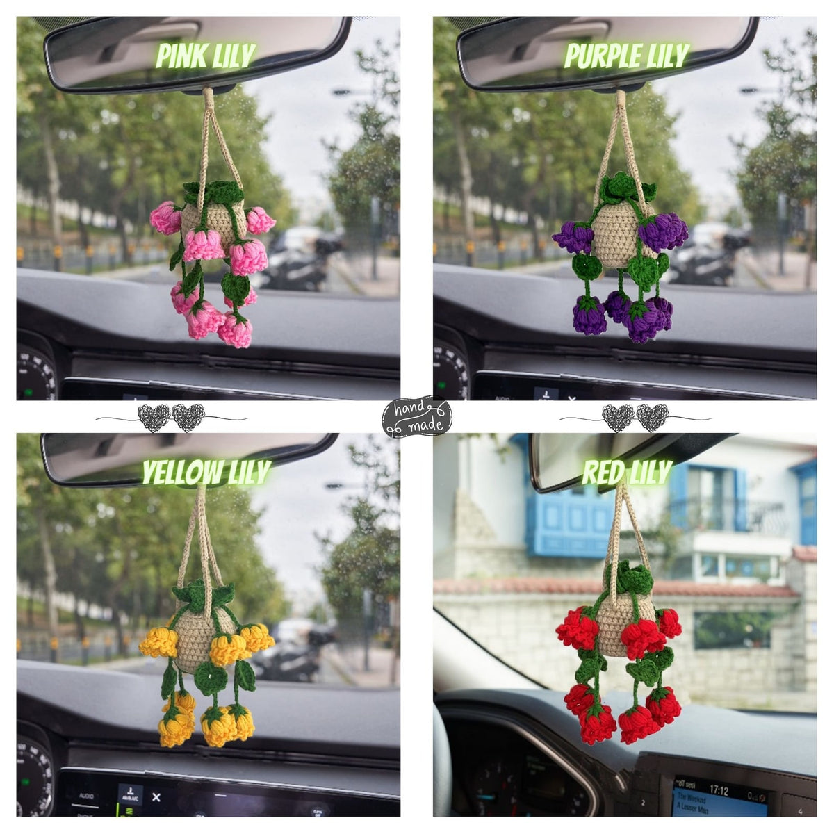 Crochet Lily of The Valley Car Hanging, Cute Car Accessories