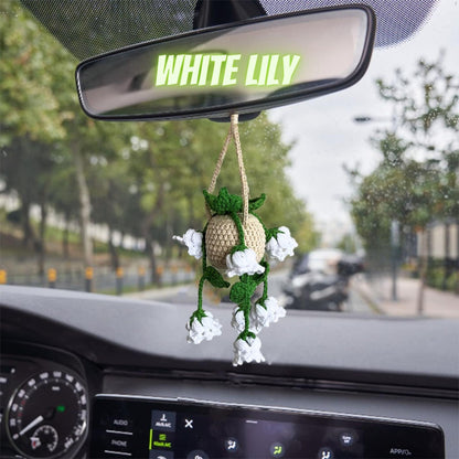 Crochet Lily of The Valley Car Hanging, Car Mirror Accessory