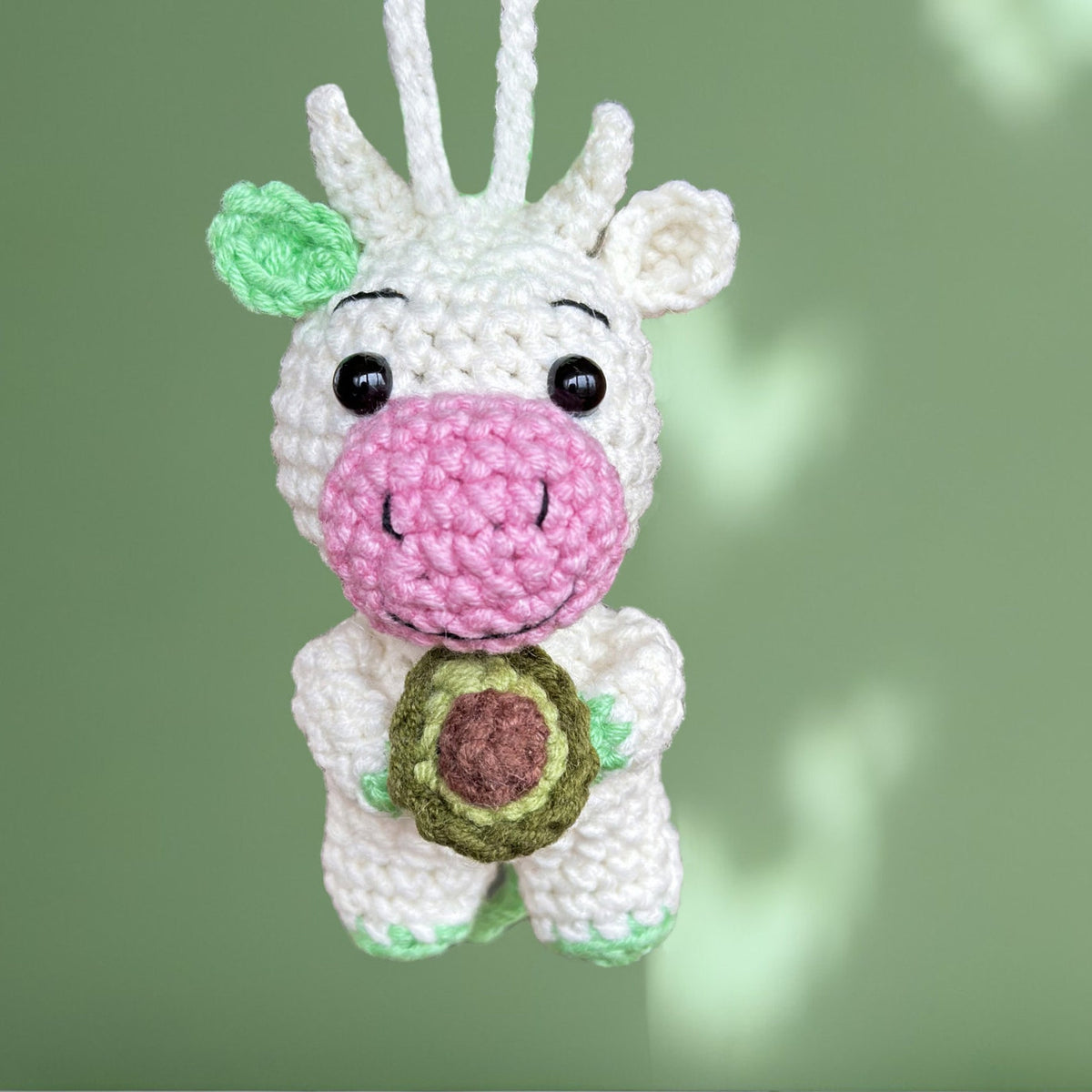 Sprout Cow Car Accessory Cute Cow Ornament, Funny Car Decorations, Crochet Cow Gift, Rear View Mirror Hello Spring Decor, Cool Car Hanger