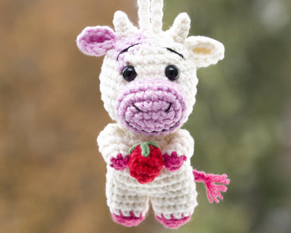 Sprout Cow Car Accessory Cute Cow Ornament, Funny Car Decorations, Crochet Cow Gift, Rear View Mirror Hello Spring Decor, Cool Car Hanger