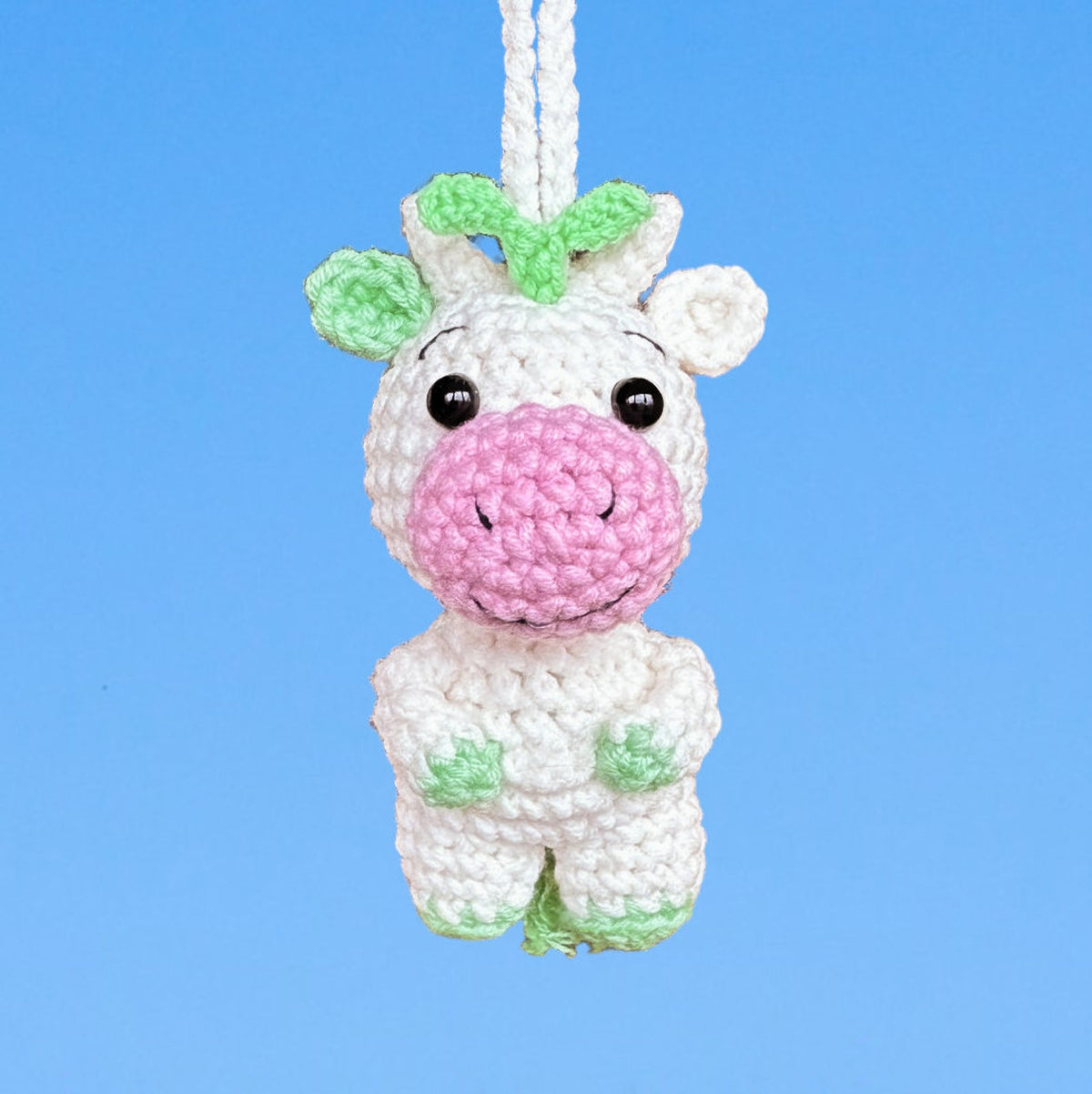 Sprout Cow Car Accessory Cute Cow Ornament, Funny Car Decorations, Crochet Cow Gift, Rear View Mirror Hello Spring Decor, Cool Car Hanger