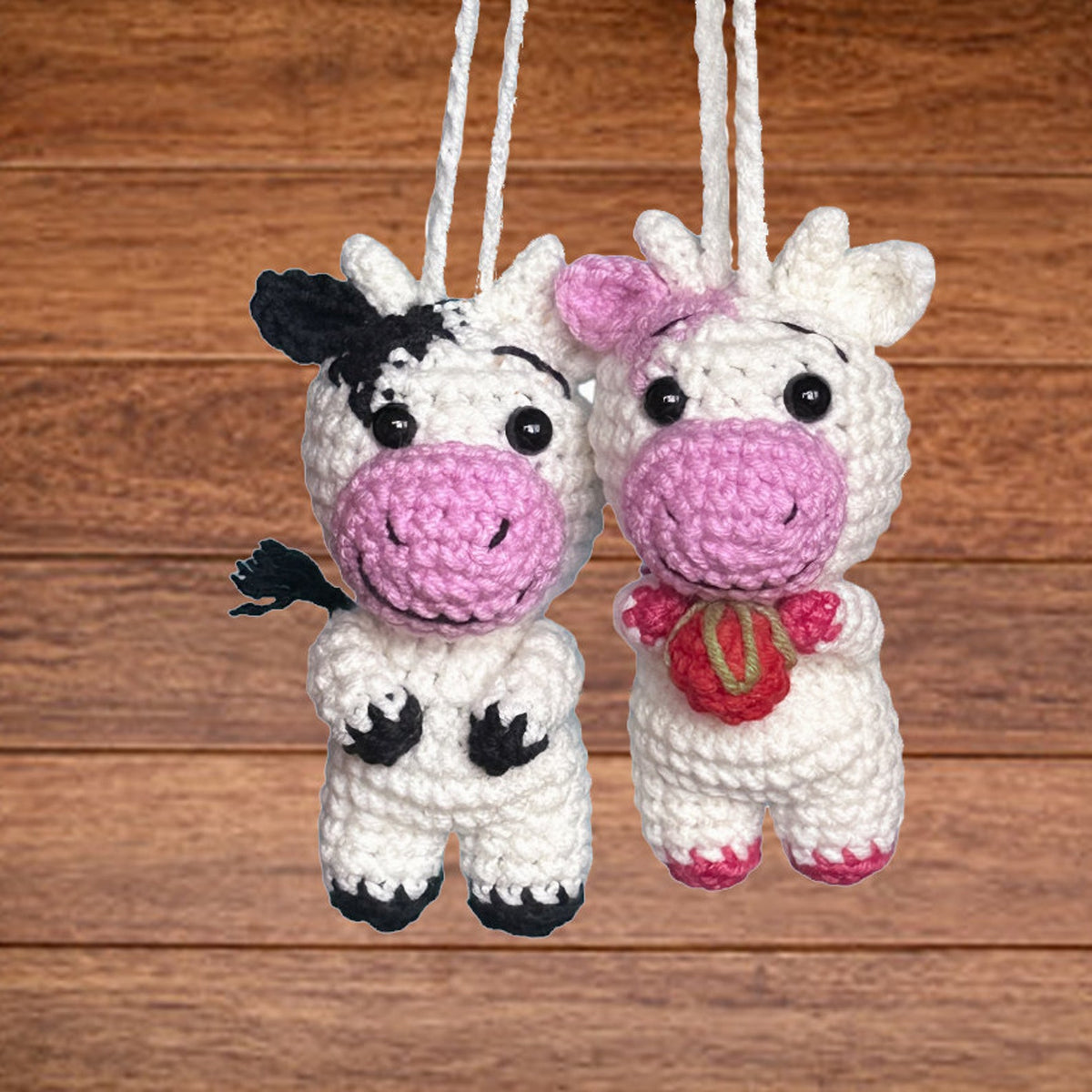 Cow Car Accessory Rearview Mirror Hanging Car Decorations, Strawberry Cow Car Charm, Pink Car Accessories, Plush Cow Kawaii Car Decor