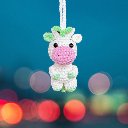 Cow Car Accessory Rearview Mirror Hanging Car Decorations, Strawberry Cow Car Charm, Pink Car Accessories, Plush Cow Kawaii Car Decor