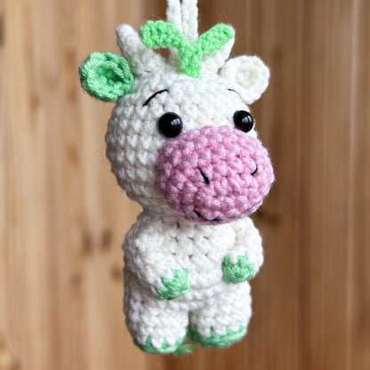 Sprout Cow Car Accessory Cute Cow Ornament, Funny Car Decorations, Crochet Cow Gift, Rear View Mirror Hello Spring Decor, Cool Car Hanger