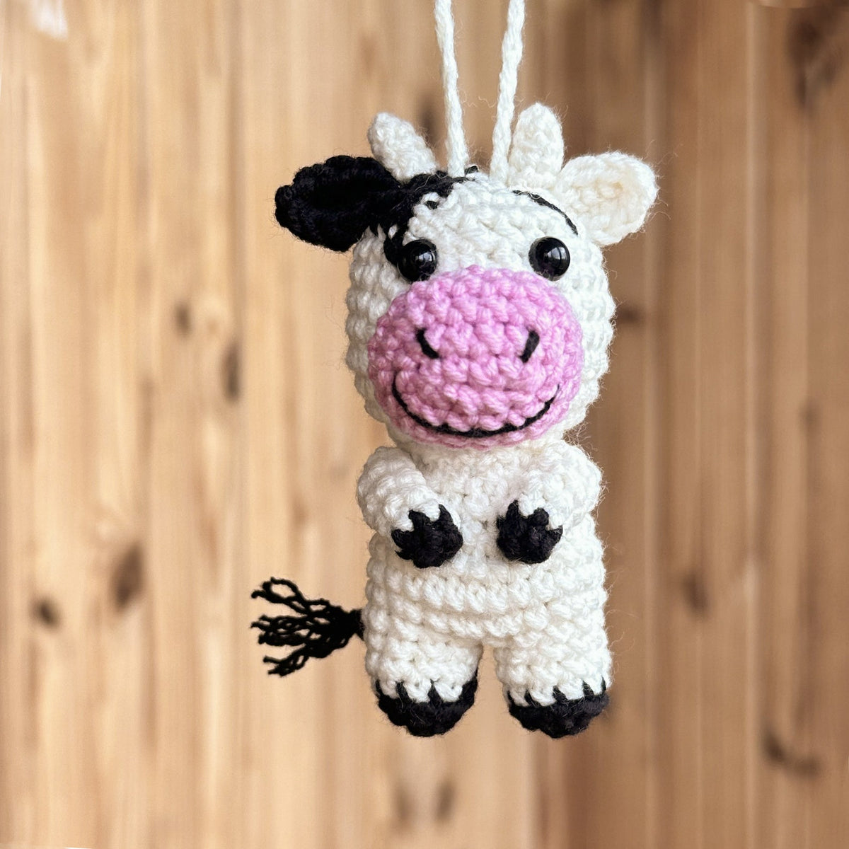 Sprout Cow Car Accessory Cute Cow Ornament, Funny Car Decorations, Crochet Cow Gift, Rear View Mirror Hello Spring Decor, Cool Car Hanger