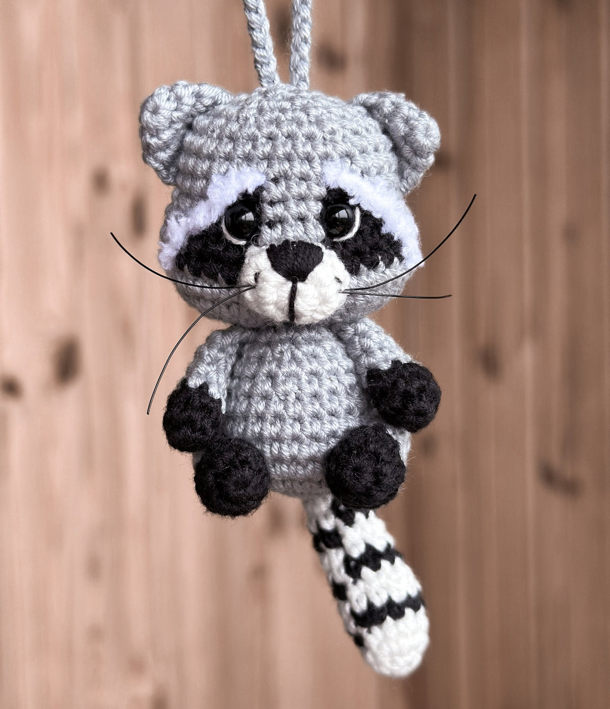 Crochet Raccoon Ornament Hanging Raccoon Plush Raccoon Stuffed Animal, Racoon Gift, Car Mirror Ornament, Handmade Gift Baby Raccoon Keychain