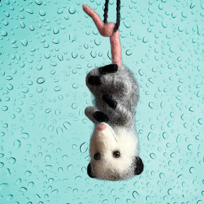 Crochet Opossum Car Charm, Rear View Mirror Decoration