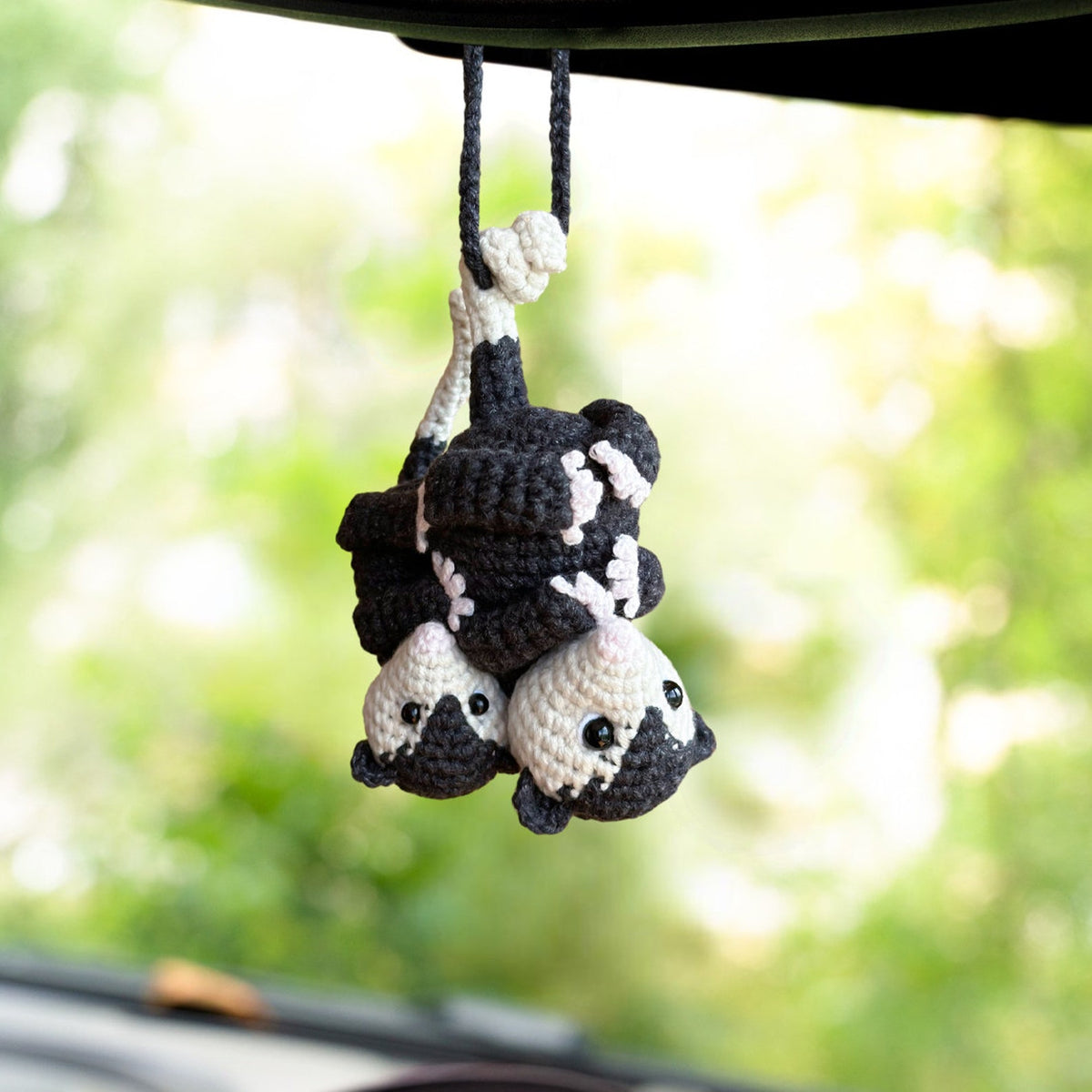 Crochet Opossum Car Charm, Rear View Mirror Decoration