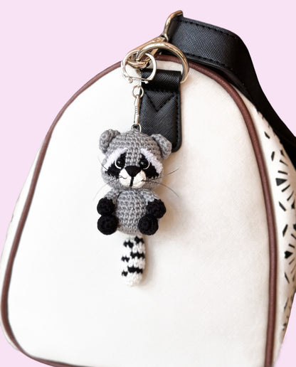 Crochet Raccoon Ornament Hanging Raccoon Plush Raccoon Stuffed Animal, Racoon Gift, Car Mirror Ornament, Handmade Gift Baby Raccoon Keychain