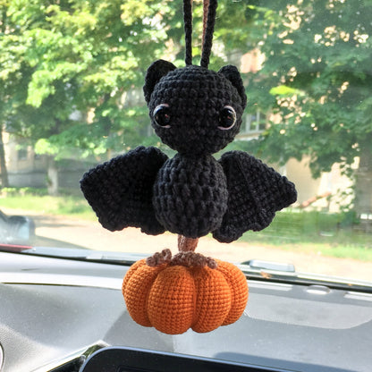 Goth Car Accessory Bat Plush Rear View Mirror Accessory for Women, Men, Teens, Cool Car Mirror Hanging Bat Car Decor, Crochet Car Charm