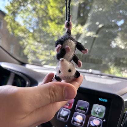 Possum Car Charm RearView Mirror Accessory, Felted Opossum Ornament, Car Mirror Hanging Accessories, Possum Car Hanger, Cute Car Accessories