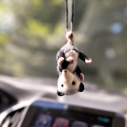 Possum Car Charm RearView Mirror Accessory, Felted Opossum Ornament, Car Mirror Hanging Accessories, Possum Car Hanger, Cute Car Accessories