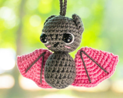 Crochet Pink Bat Car Accessory, Funny Rear View Mirror Ornament