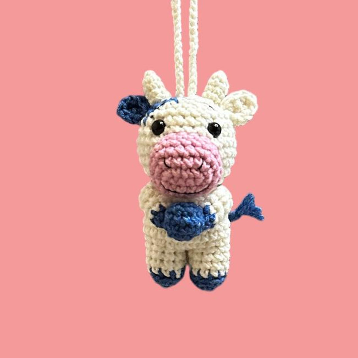 Cow Car Accessory Rearview Mirror Hanging Car Decorations, Strawberry Cow Car Charm, Pink Car Accessories, Plush Cow Kawaii Car Decor